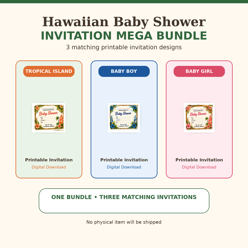 Baby Shower Invitation Mega Bundle | Hawaiian Tropical Boy & Girl Printable Invitations | Digital Download
