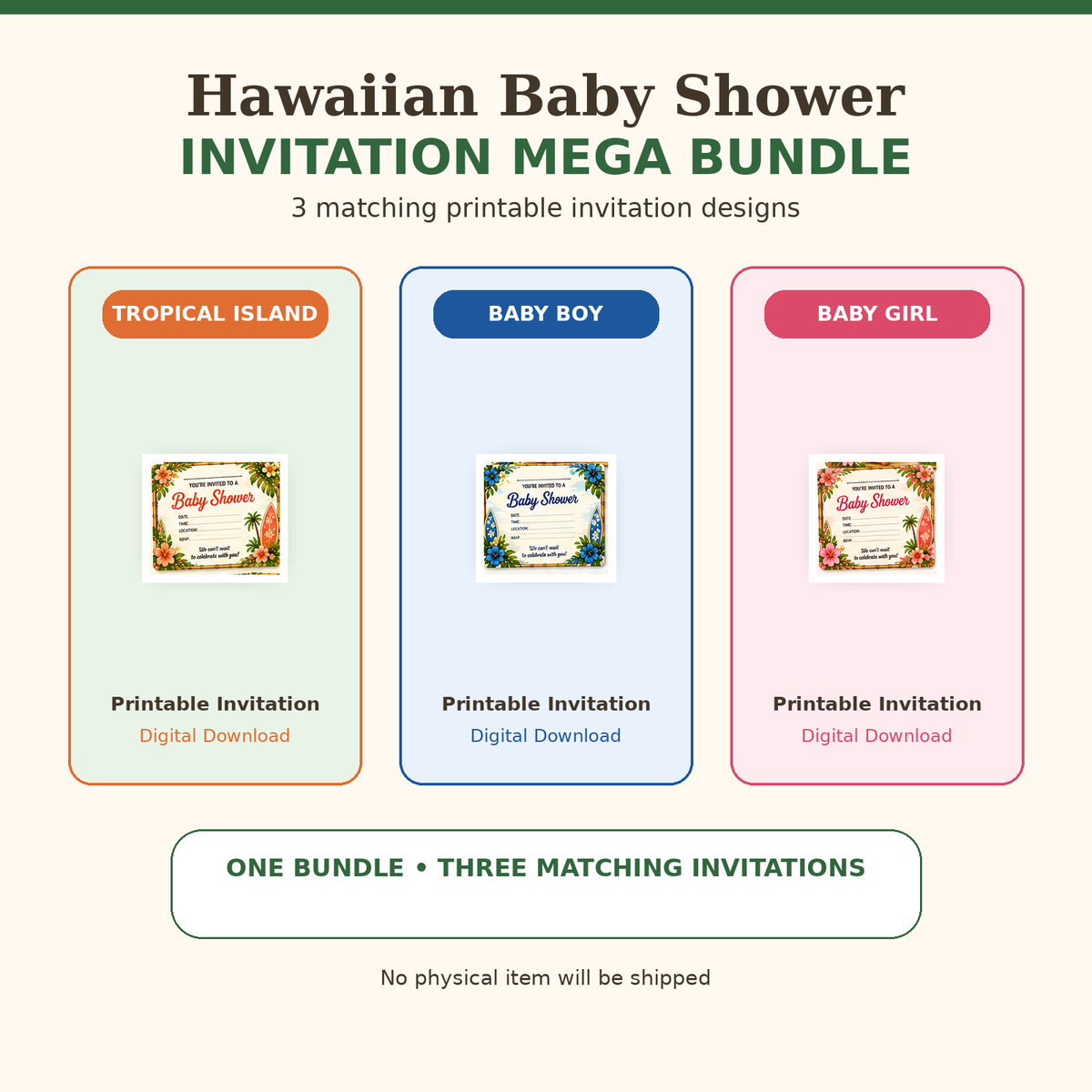 Baby Shower Invitation Mega Bundle | Hawaiian Tropical Boy & Girl Printable Invitations | Digital Download