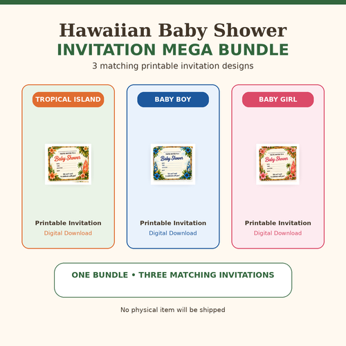 Baby Shower Invitation Mega Bundle | Hawaiian Tropical Boy & Girl Printable Invitations | Digital Download
