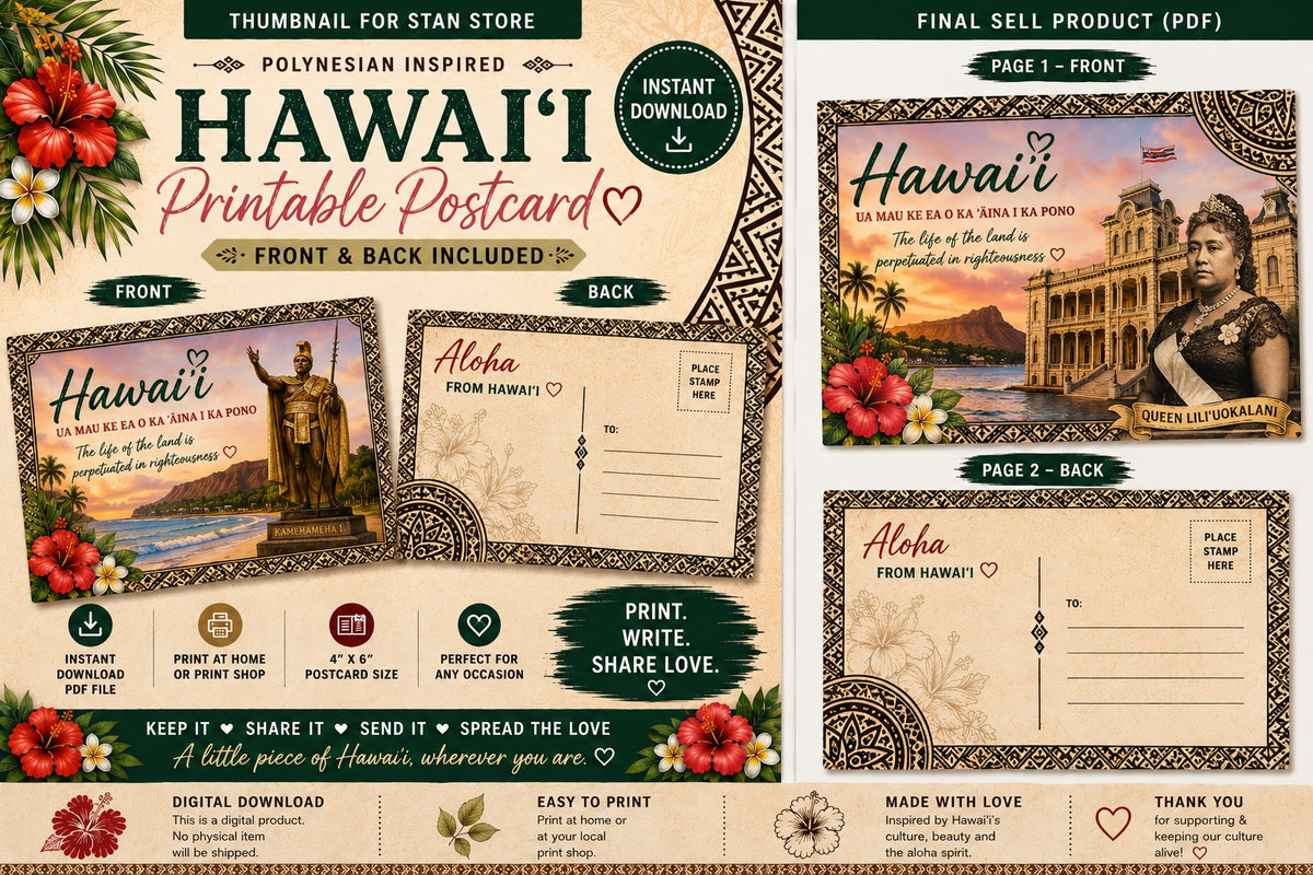 Polynesian Island Printable Postcard Collection | Tonga, Samoa, Hawai‘i & More