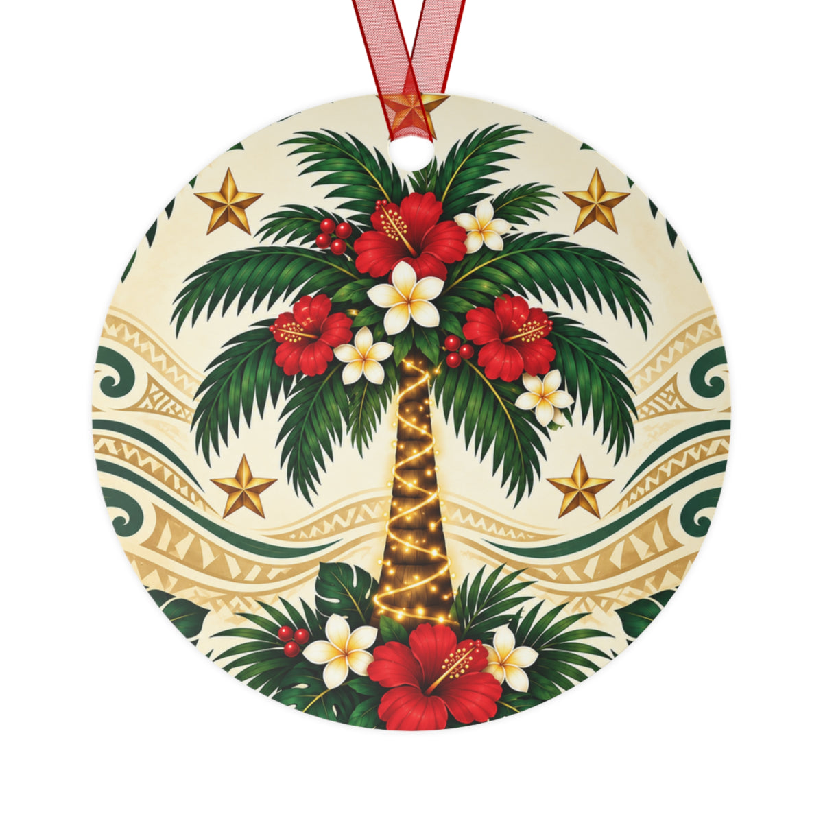 Tropical Palm Metal Ornament – Hawaiian Hibiscus Christmas Decoration