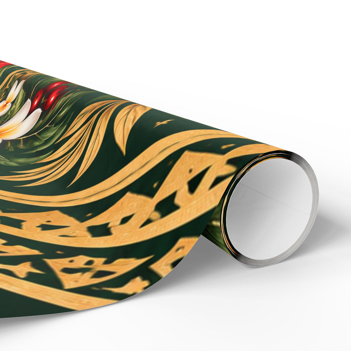 Holiday Floral Wrapping Paper Roll — Tropical Poinsettia & Plumeria Gift Wrap