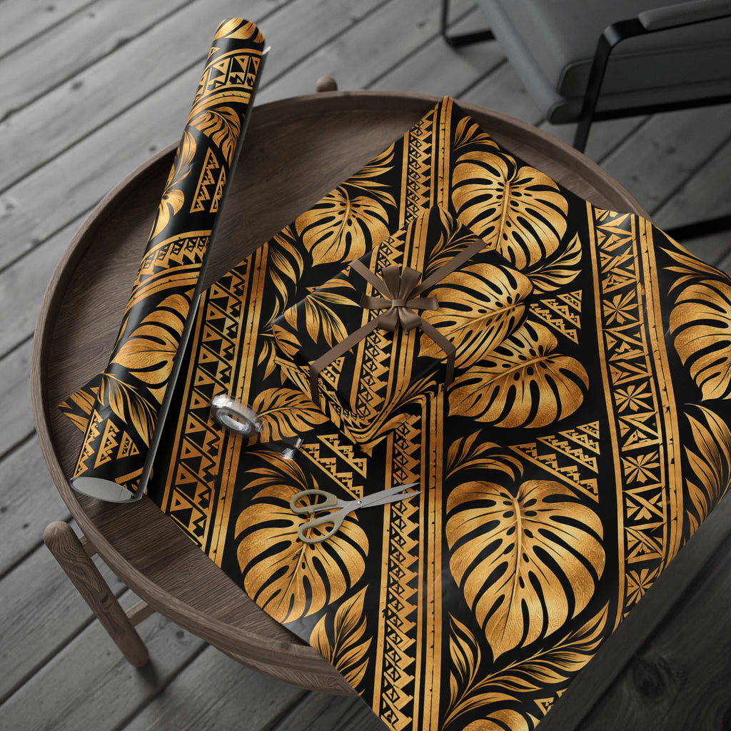 Gold & Black Floral Wrapping Paper Roll — Elegant Gift Wrap for Weddings, Anniversaries & Christmas