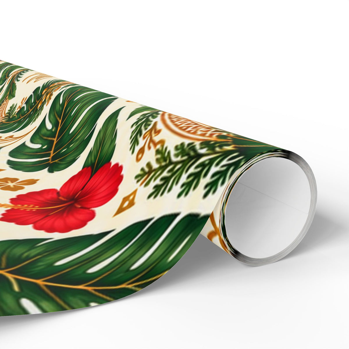 Holiday Wreath Wrapping Paper Roll — Classic Green & Gold Christmas Gift Wrap