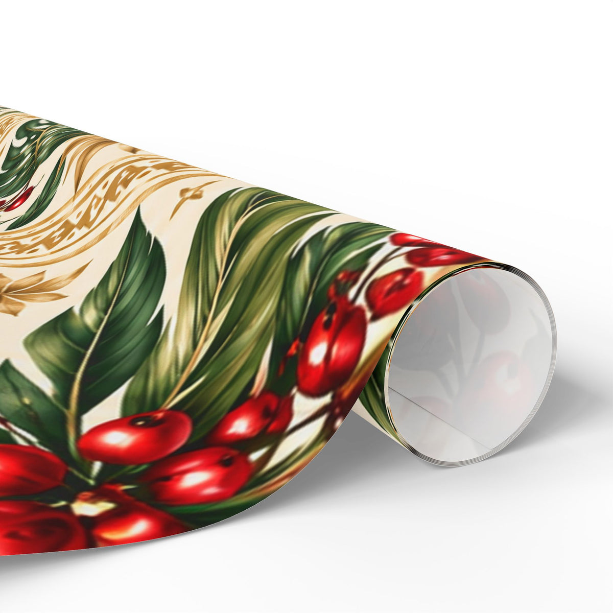 Holiday Berry & Palm Wrapping Paper Roll — Vintage Botanical Gift Wrap