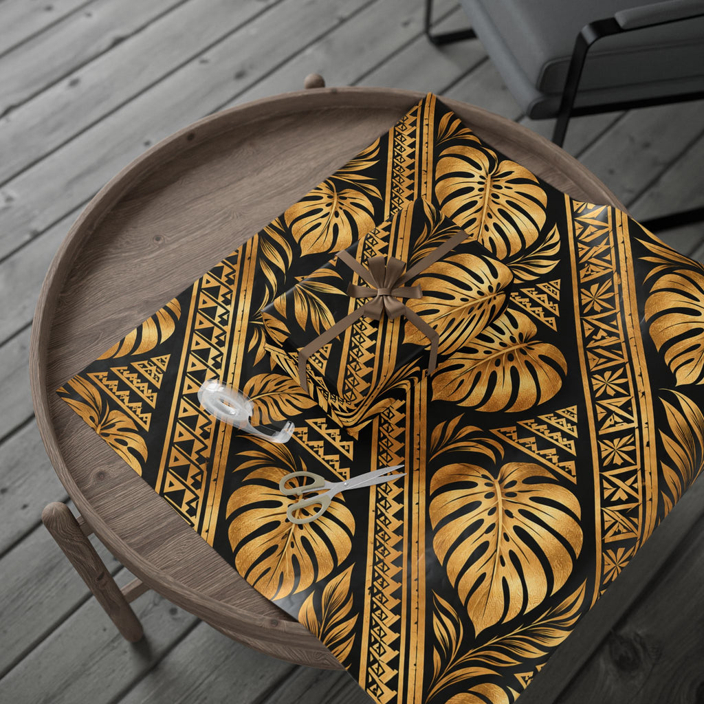 Gold & Black Floral Wrapping Paper Roll — Elegant Gift Wrap for Weddings, Anniversaries & Christmas