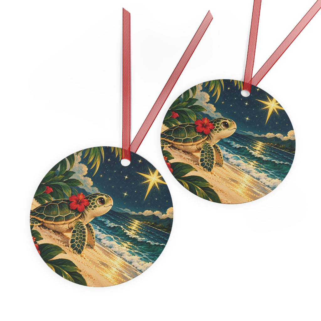 Sea Turtle Beach Bell Metal Ornament — Tropical Coastal Holiday Decoration