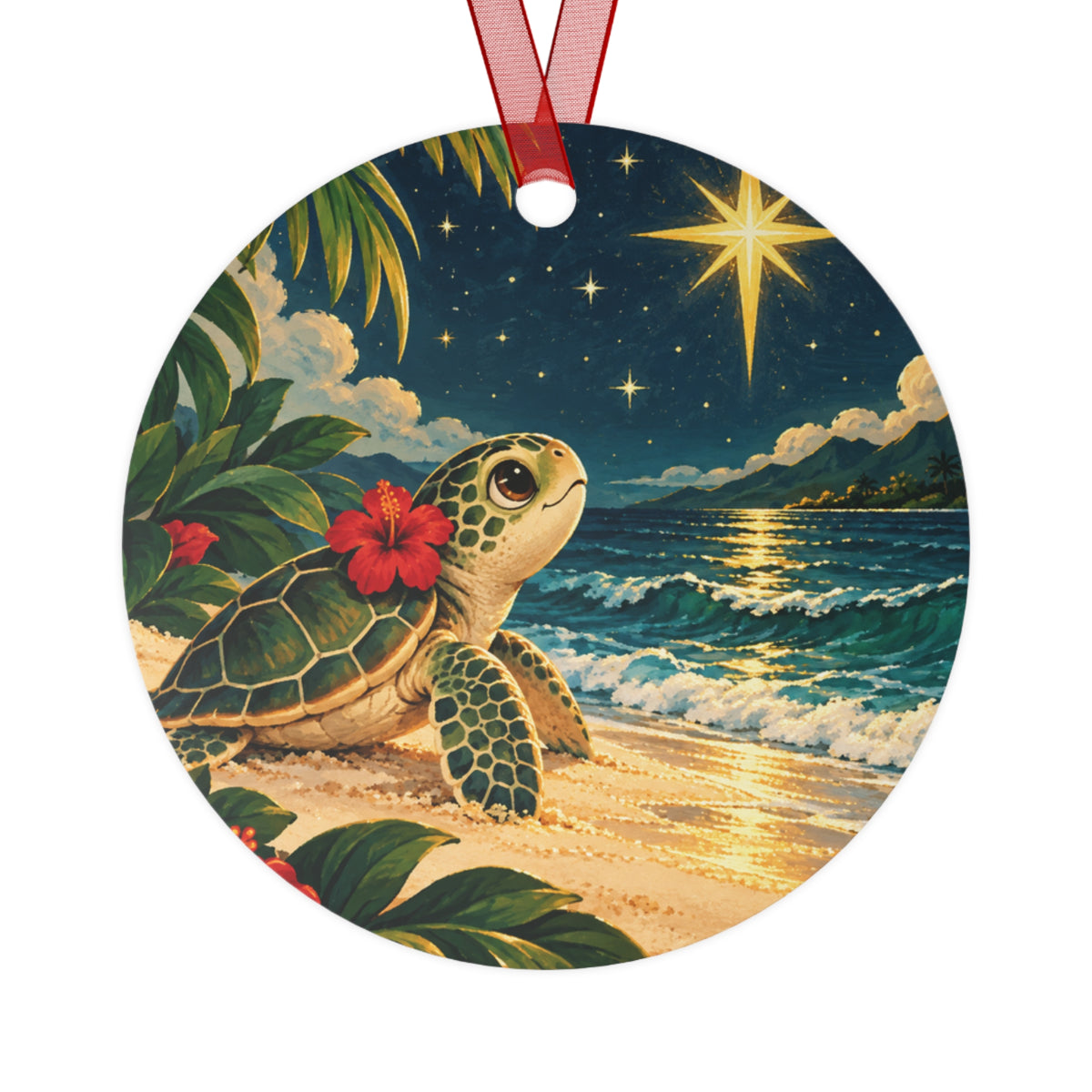 Sea Turtle Beach Bell Metal Ornament — Tropical Coastal Holiday Decoration