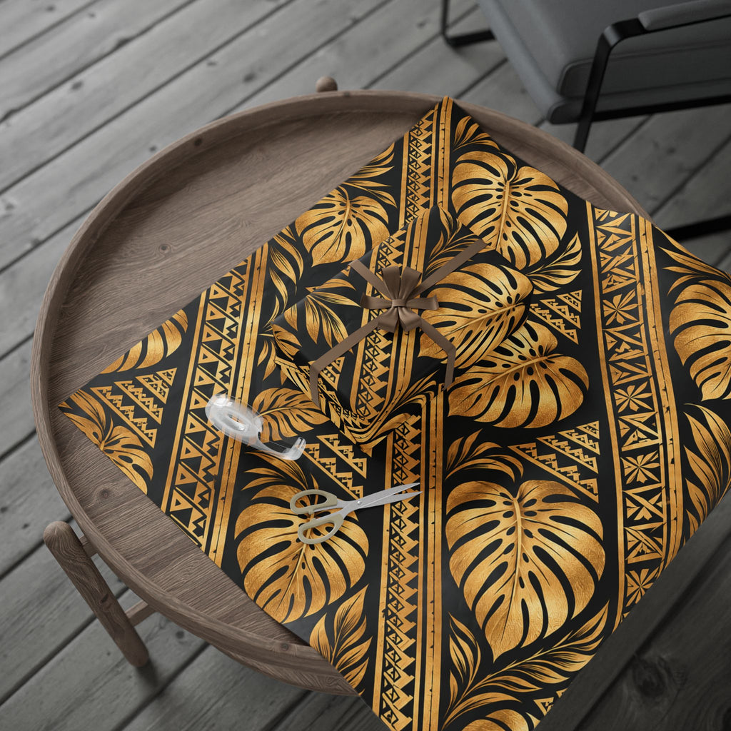 Gold & Black Floral Wrapping Paper Roll — Elegant Gift Wrap for Weddings, Anniversaries & Christmas