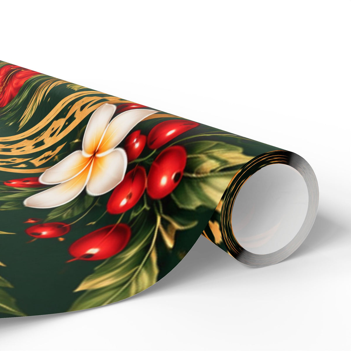 Holiday Floral Wrapping Paper Roll — Tropical Poinsettia & Plumeria Gift Wrap