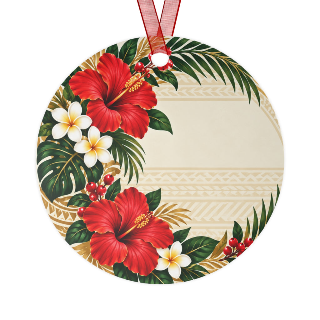 Hawaiian Hibiscus Bell Metal Ornament — Tropical Floral Christmas Decoration