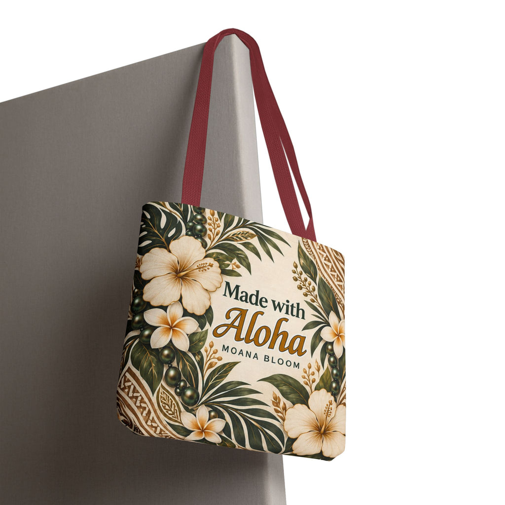 Made with Aloha Floral Tote Bag — Hawaiian Plumeria Beach Market Bag