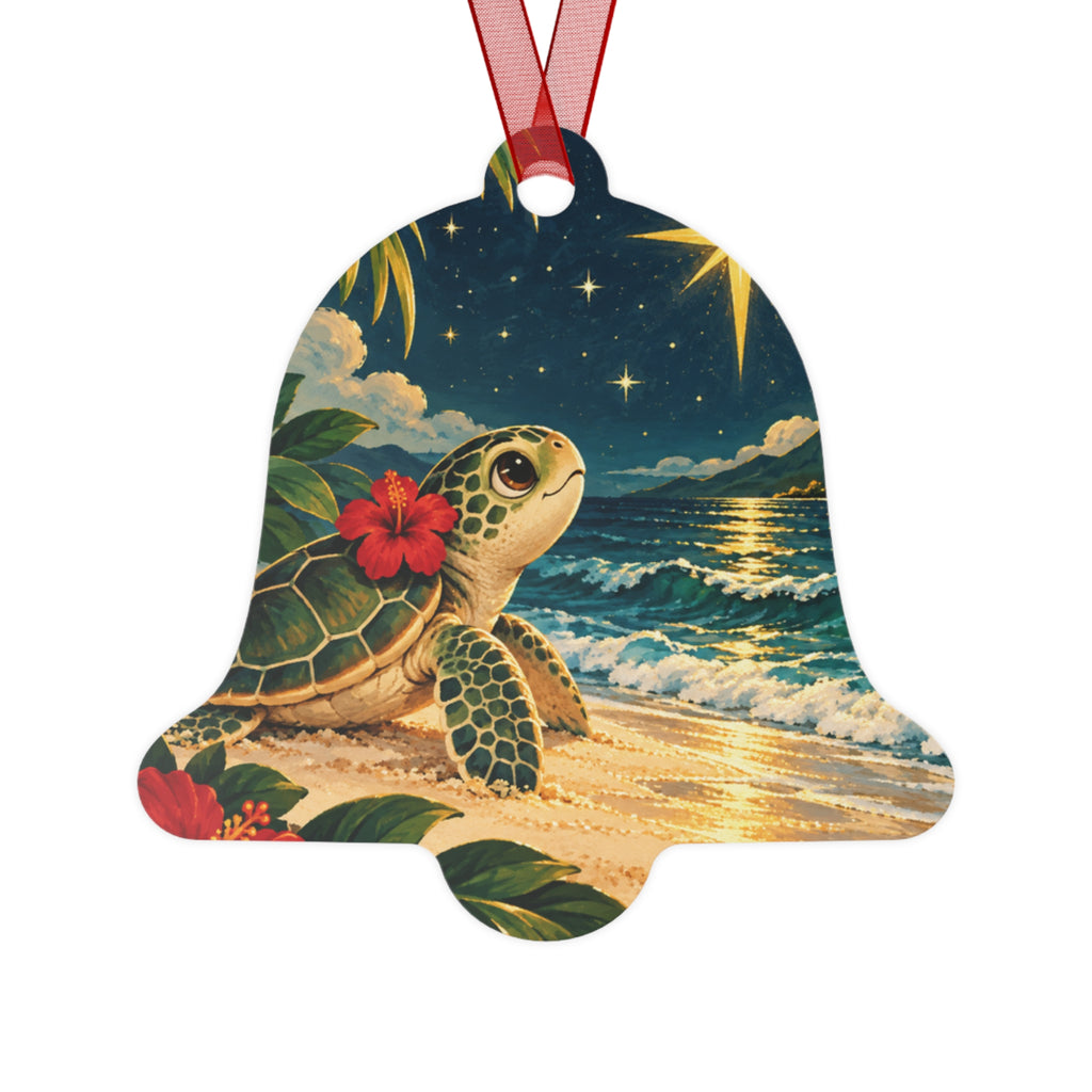 Sea Turtle Beach Bell Metal Ornament — Tropical Coastal Holiday Decoration