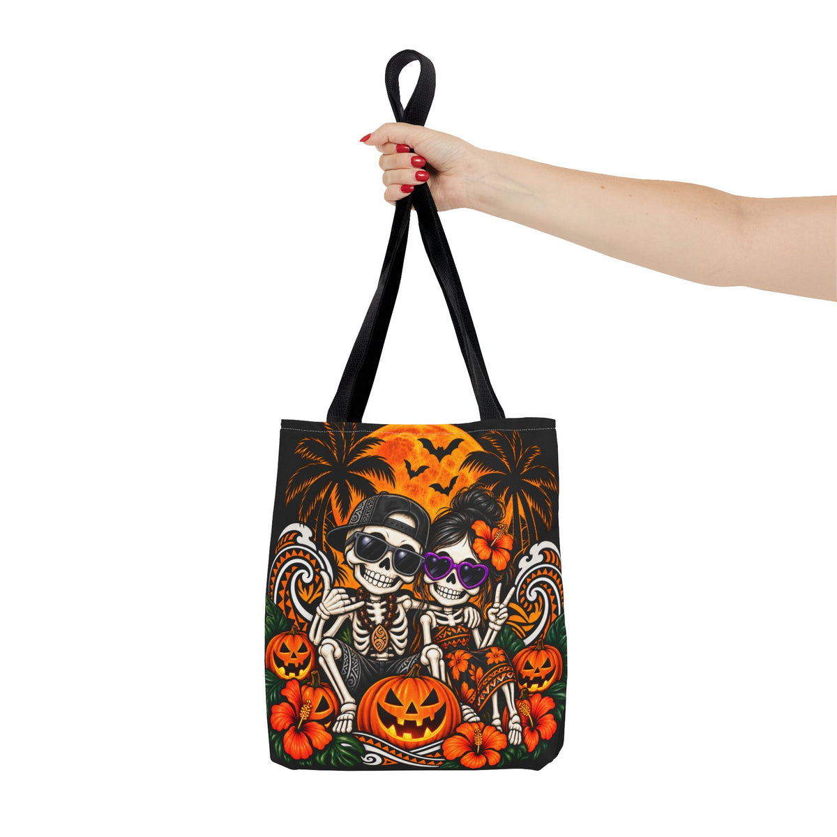 Two Skeletons Tropical Halloween Tote Bag