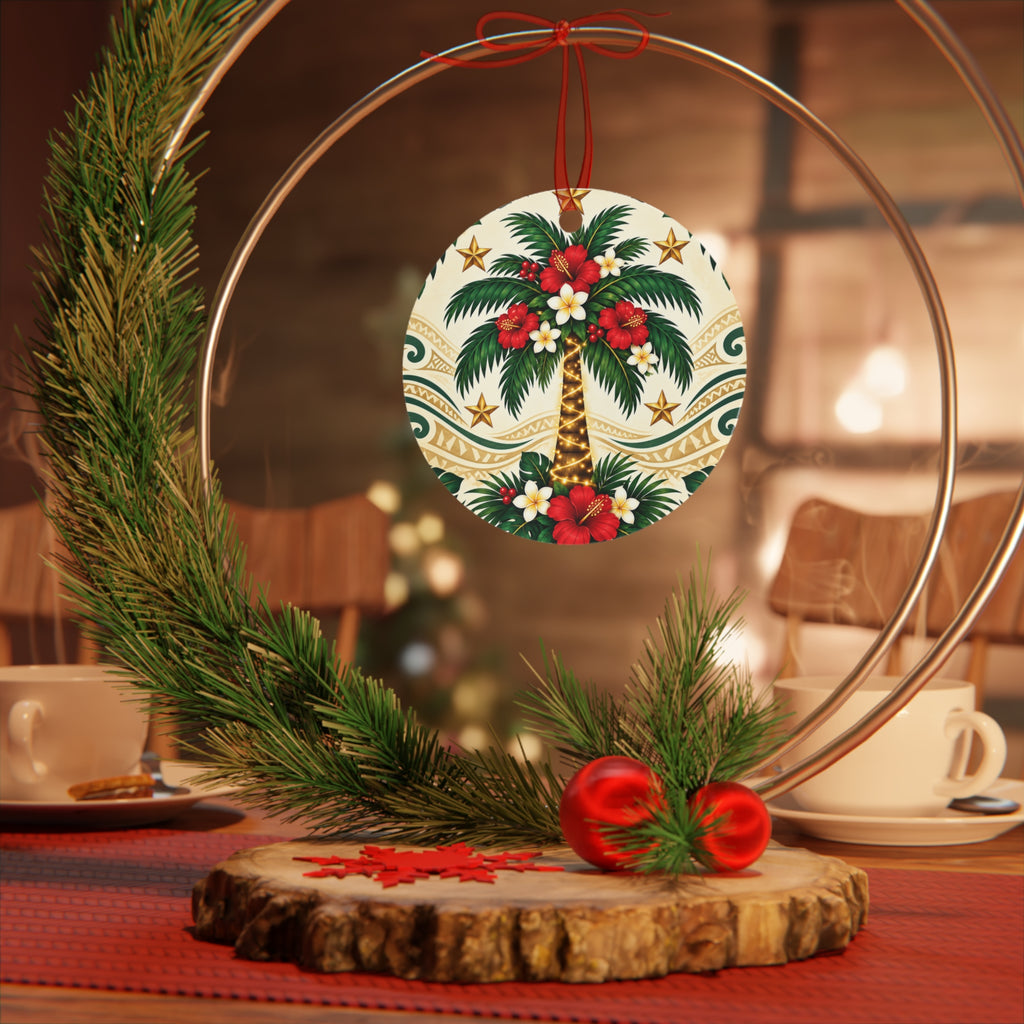 Tropical Palm Metal Ornament – Hawaiian Hibiscus Christmas Decoration