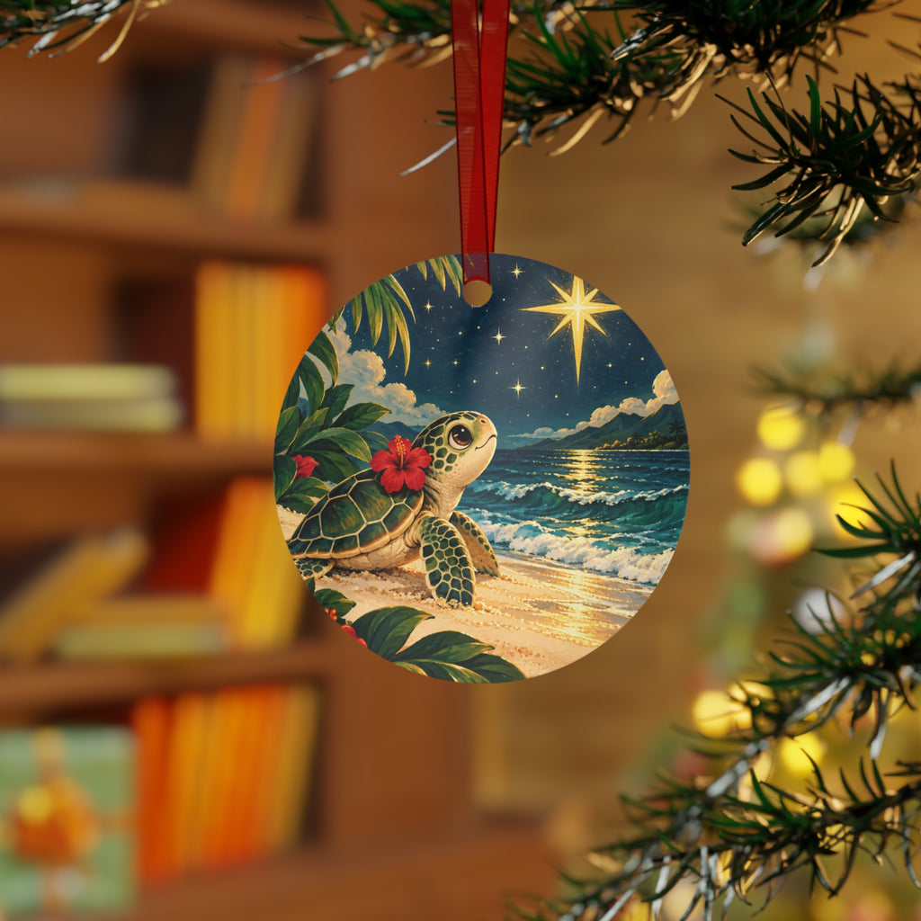 Sea Turtle Beach Bell Metal Ornament — Tropical Coastal Holiday Decoration