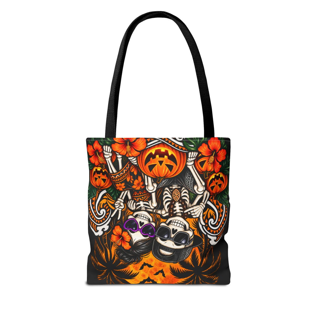Two Skeletons Tropical Halloween Tote Bag