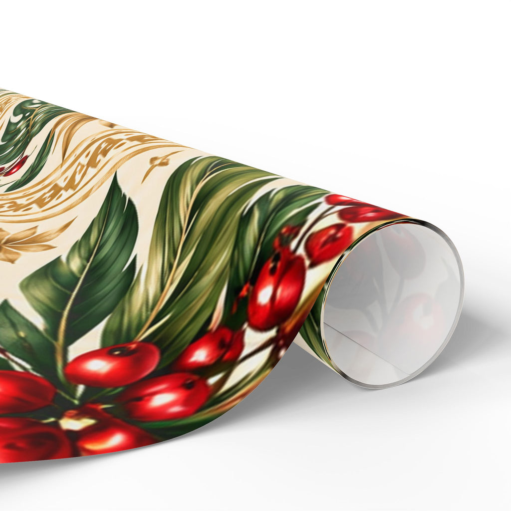 Holiday Berry & Palm Wrapping Paper Roll — Vintage Botanical Gift Wrap