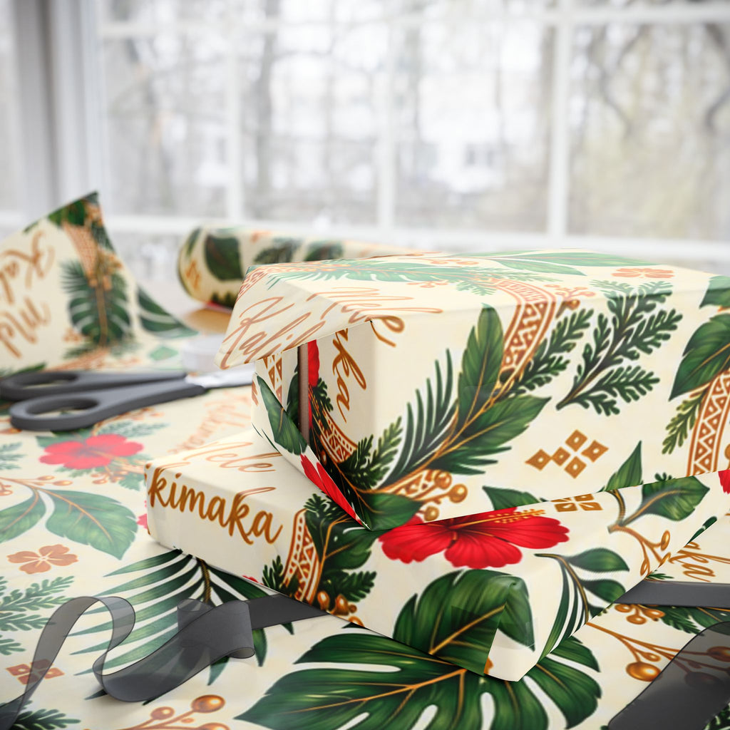 Holiday Wreath Wrapping Paper Roll — Classic Green & Gold Christmas Gift Wrap