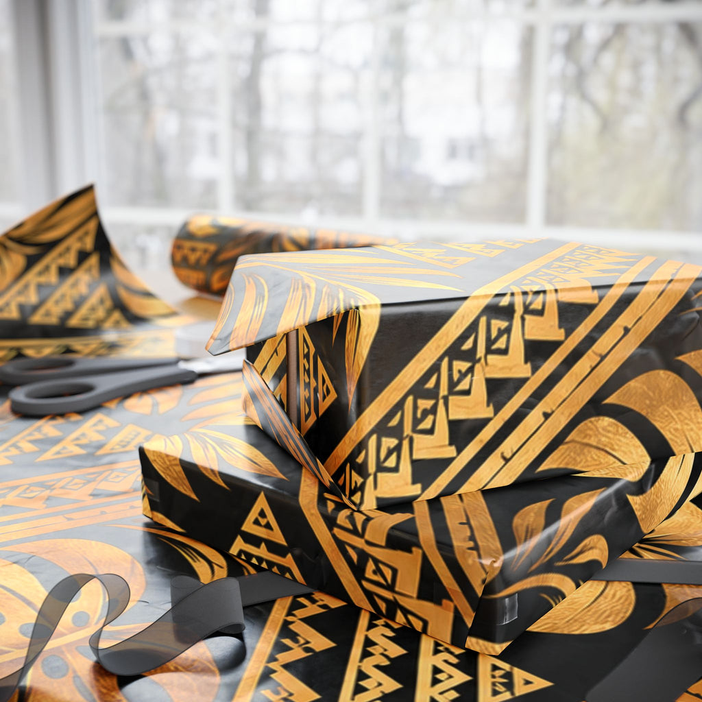 Gold & Black Floral Wrapping Paper Roll — Elegant Gift Wrap for Weddings, Anniversaries & Christmas