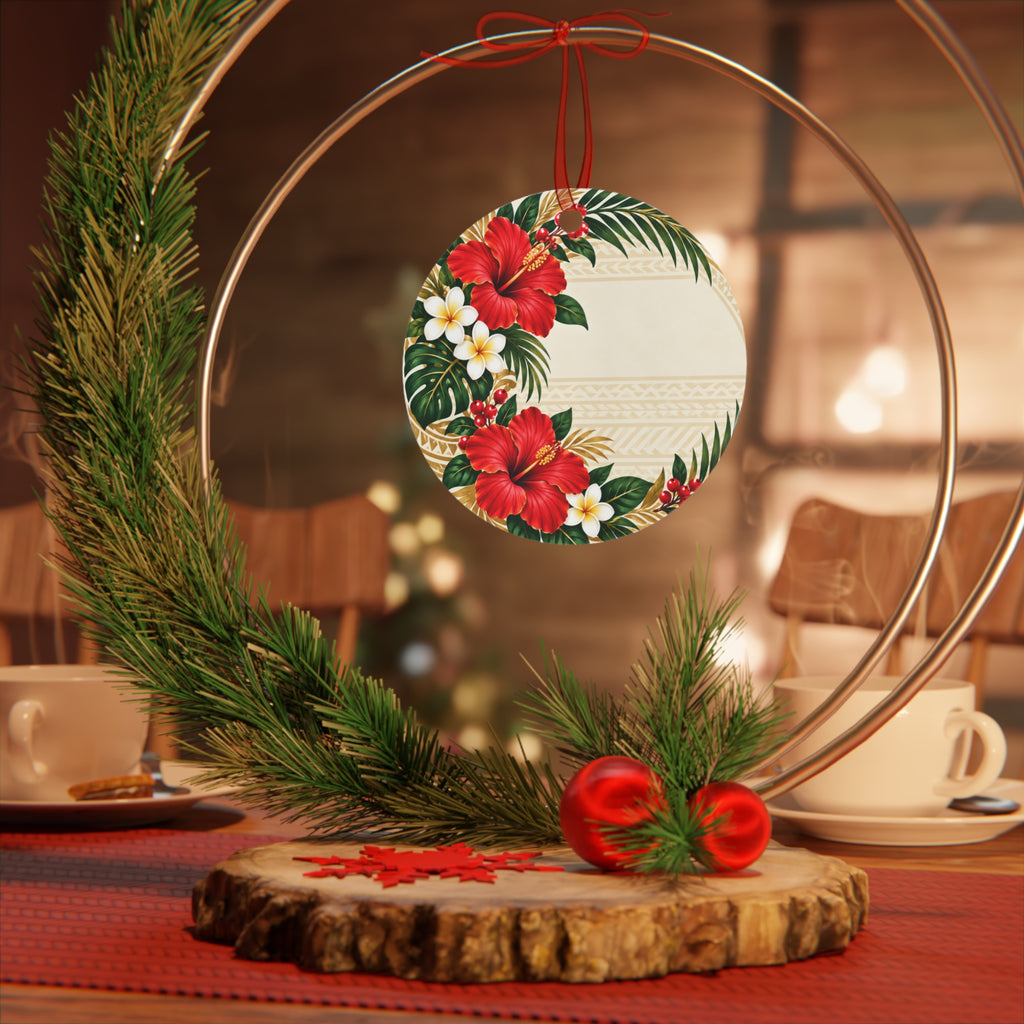 Hawaiian Hibiscus Bell Metal Ornament — Tropical Floral Christmas Decoration