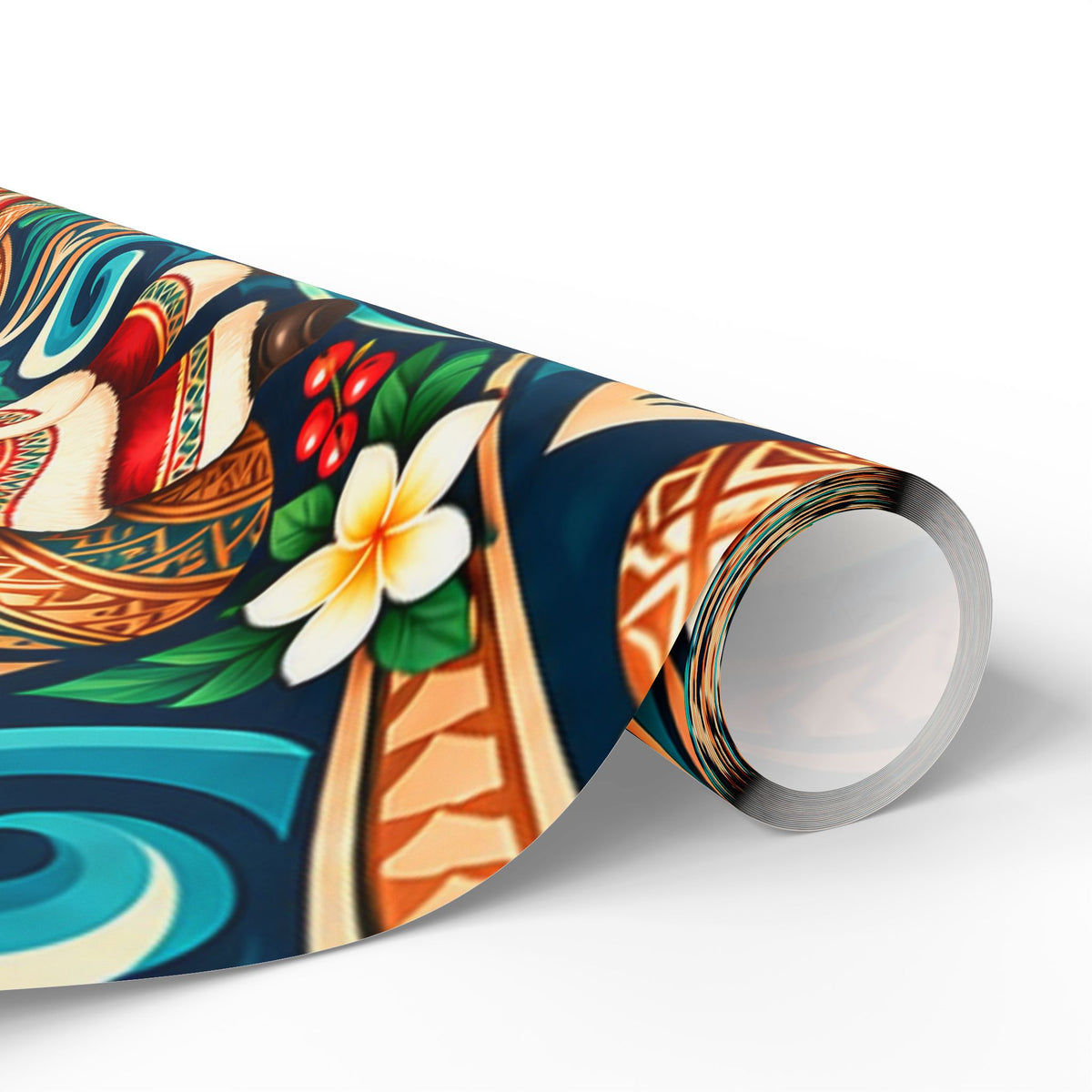 Tropical Polynesian Pattern Wrapping Paper Roll — Floral Tiki Wave Gift Wrap