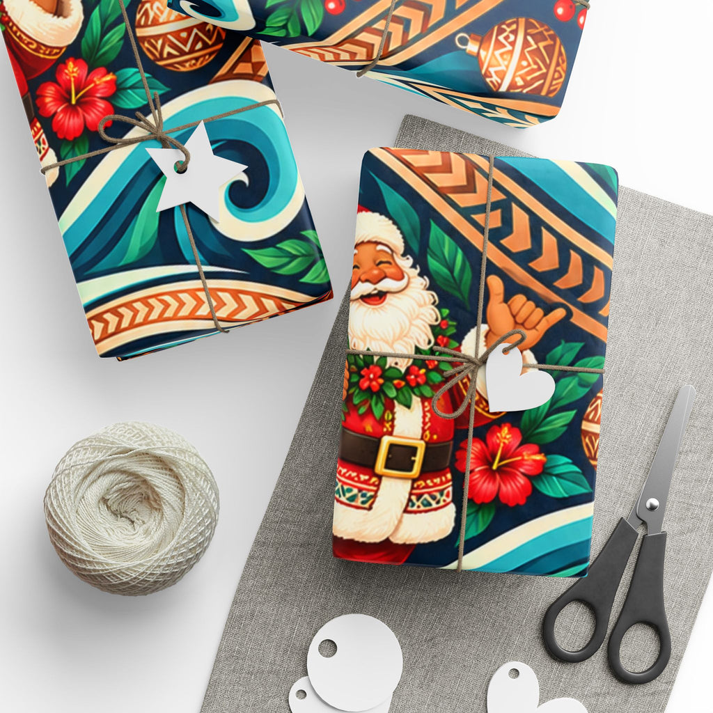 Tropical Polynesian Pattern Wrapping Paper Roll — Floral Tiki Wave Gift Wrap
