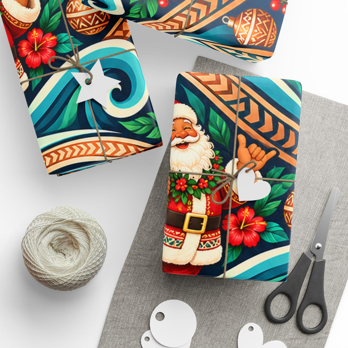 Tropical Polynesian Pattern Wrapping Paper Roll — Floral Tiki Wave Gift Wrap