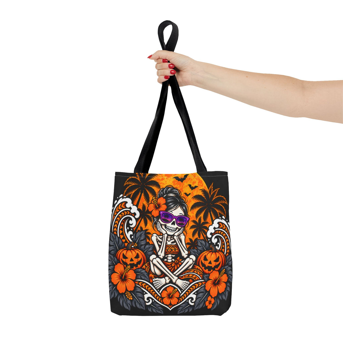 Purple Sunglasses Skeleton Girl Halloween Tote Bag