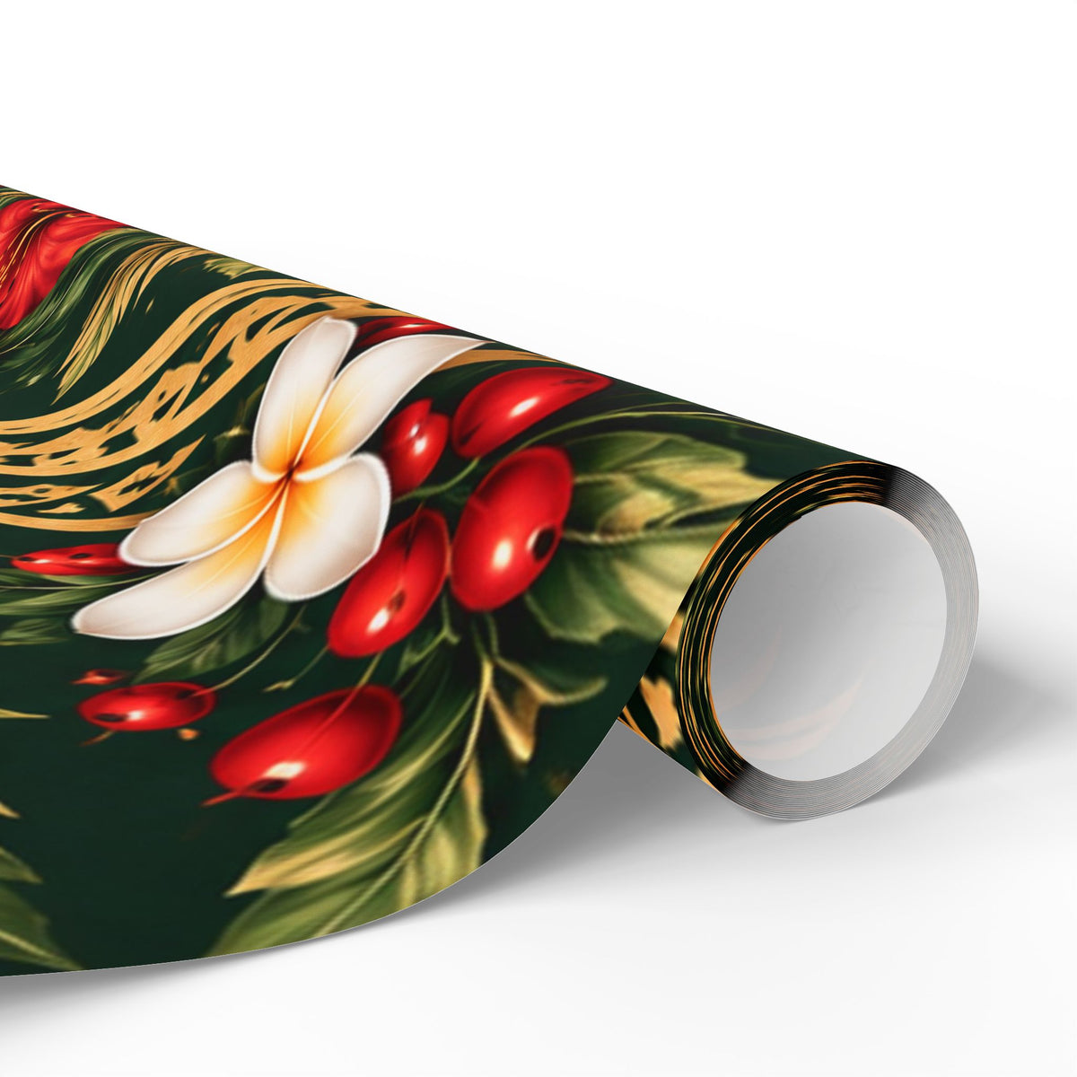 Holiday Floral Wrapping Paper Roll — Tropical Poinsettia & Plumeria Gift Wrap