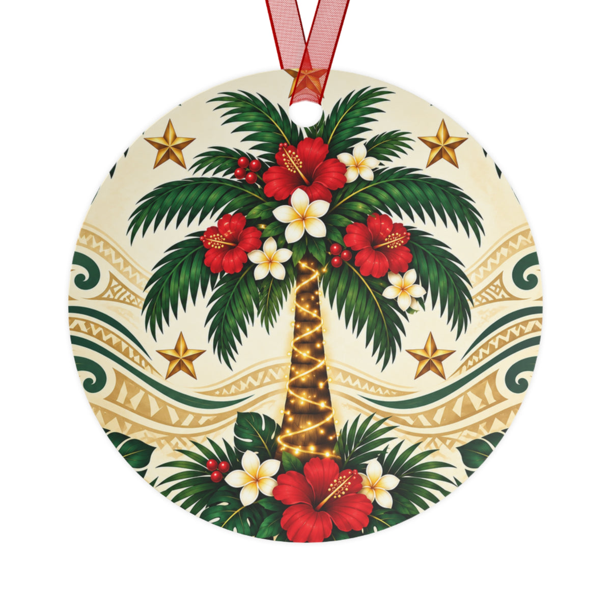 Tropical Palm Metal Ornament – Hawaiian Hibiscus Christmas Decoration