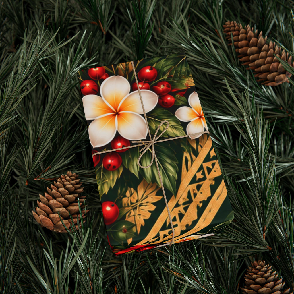 Holiday Floral Wrapping Paper Roll — Tropical Poinsettia & Plumeria Gift Wrap