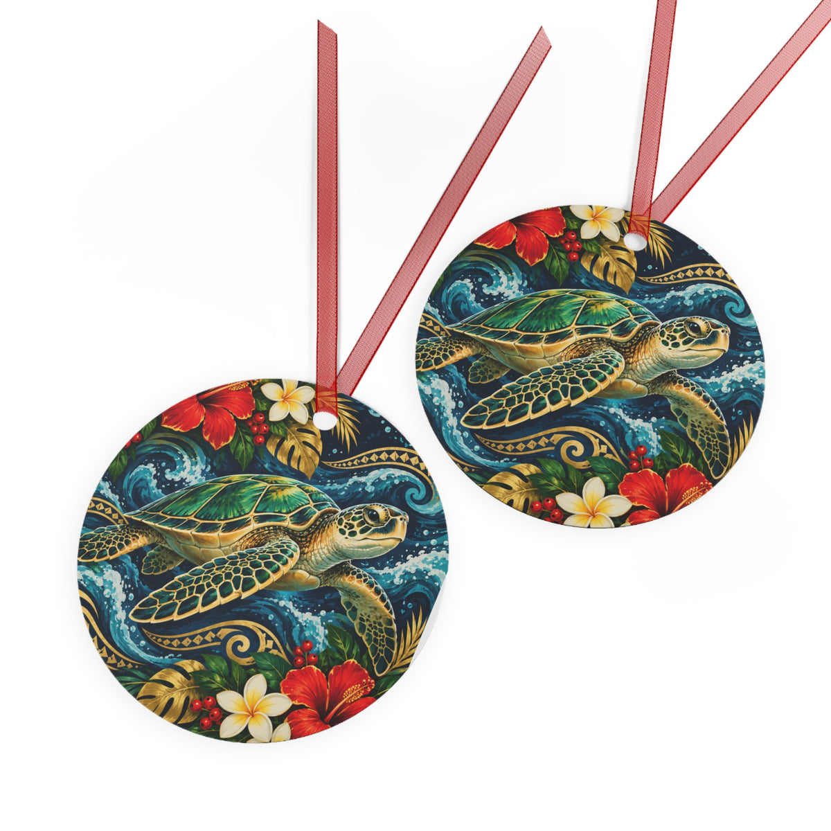 Sea Turtle Holiday Bell Ornament — Tropical Hawaiian Metal Ornament