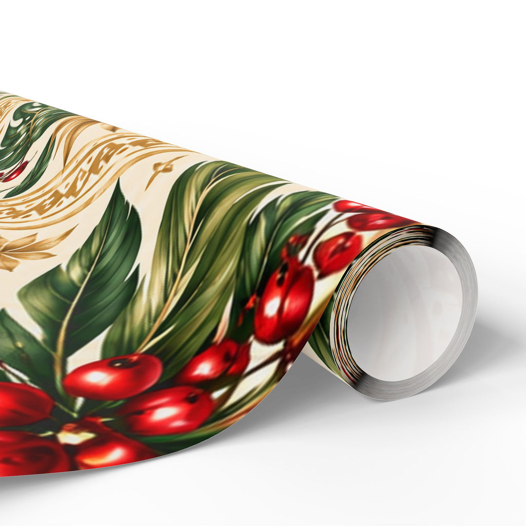 Holiday Berry & Palm Wrapping Paper Roll — Vintage Botanical Gift Wrap