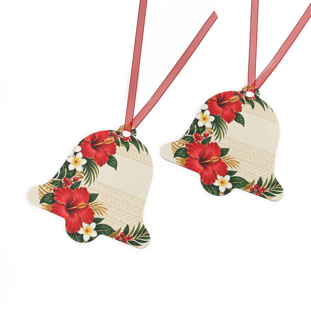 Hawaiian Hibiscus Bell Metal Ornament — Tropical Floral Christmas Decoration