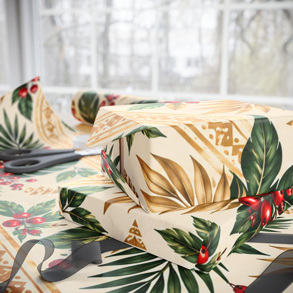 Holiday Berry & Palm Wrapping Paper Roll — Vintage Botanical Gift Wrap