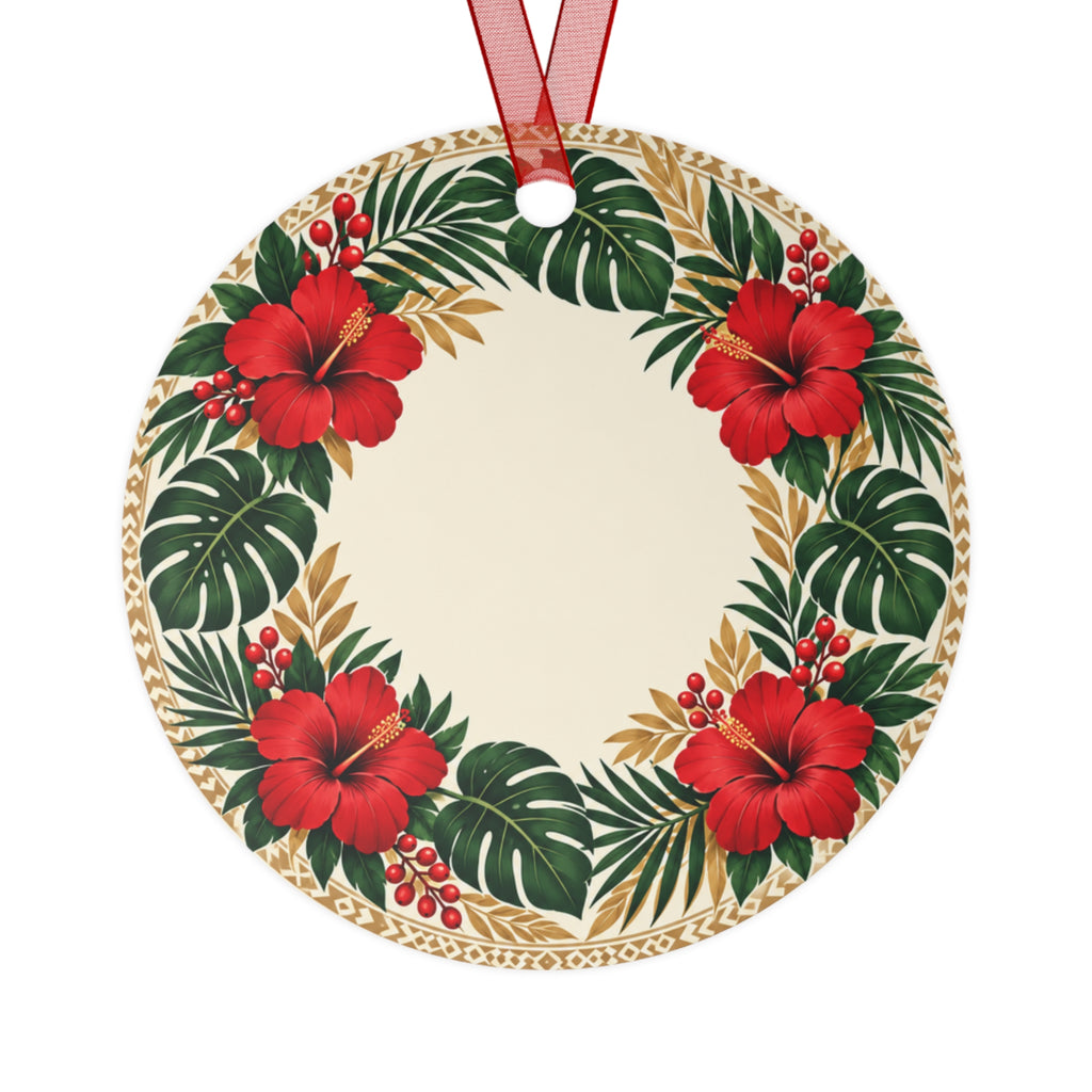 Hibiscus Holiday Metal Ornament — Tropical Christmas Wreath Decoration