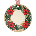 Hibiscus Holiday Metal Ornament — Tropical Christmas Wreath Decoration