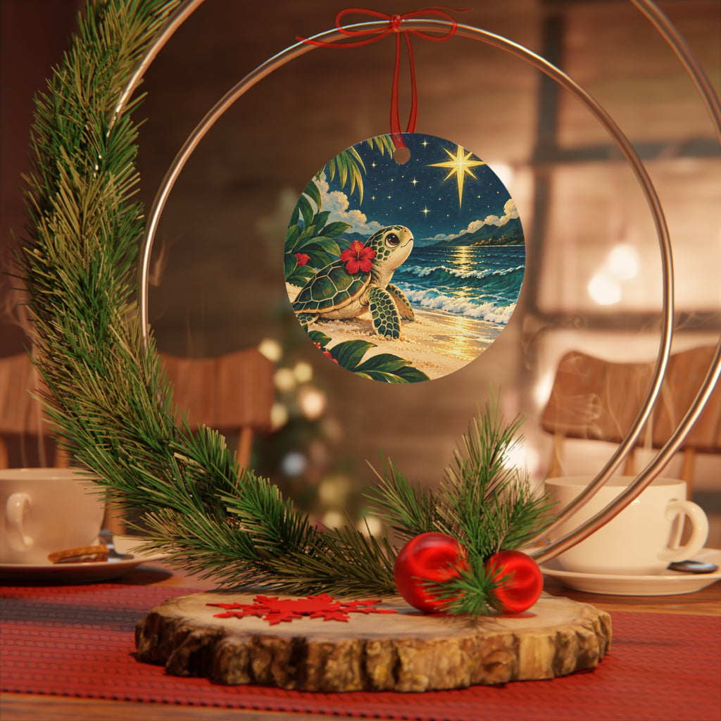 Sea Turtle Beach Bell Metal Ornament — Tropical Coastal Holiday Decoration