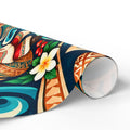 Tropical Polynesian Pattern Wrapping Paper Roll — Floral Tiki Wave Gift Wrap