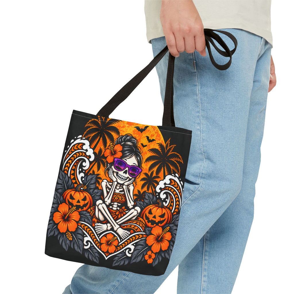 Purple Sunglasses Skeleton Girl Halloween Tote Bag