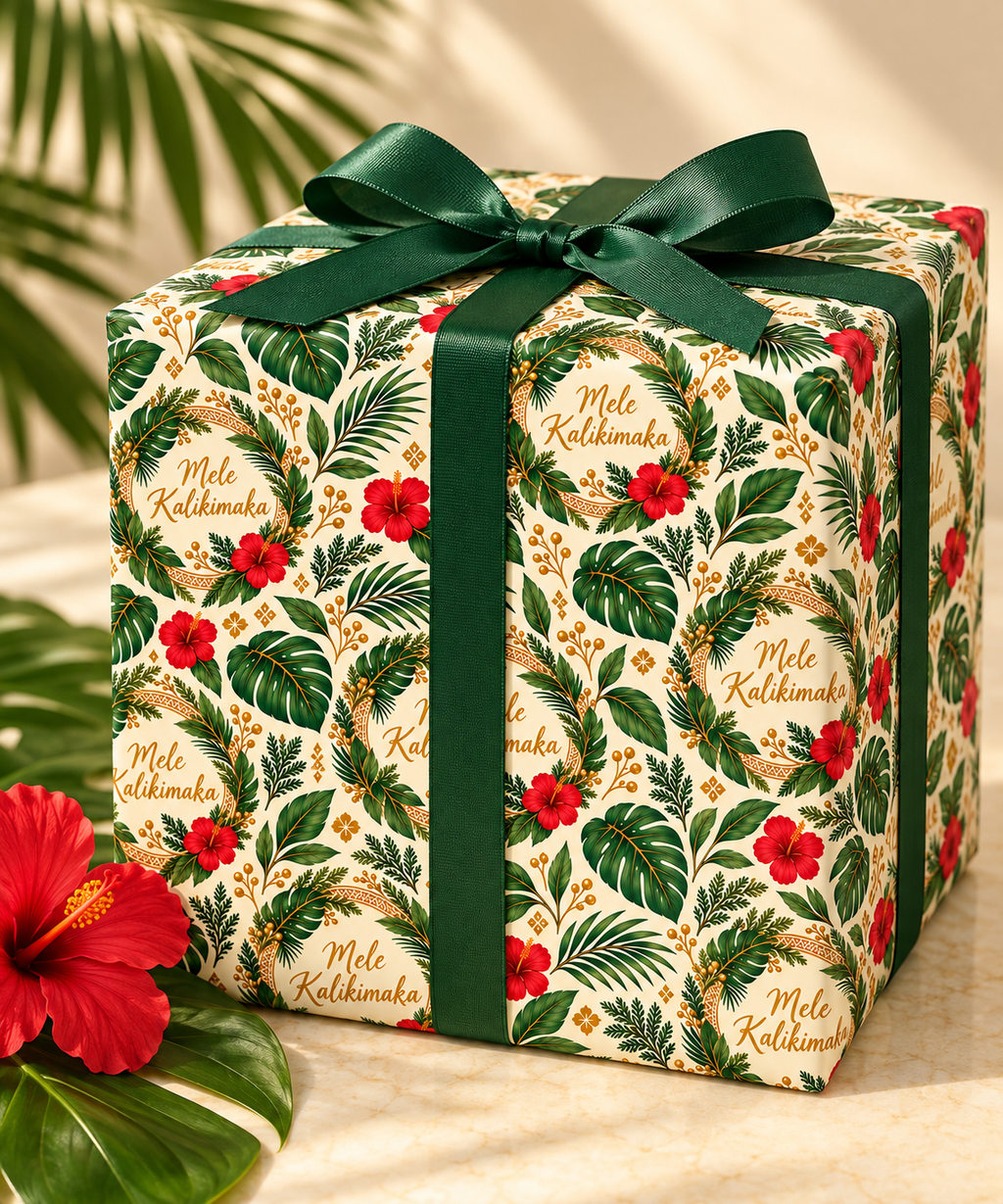 Holiday Wreath Wrapping Paper Roll — Classic Green & Gold Christmas Gift Wrap