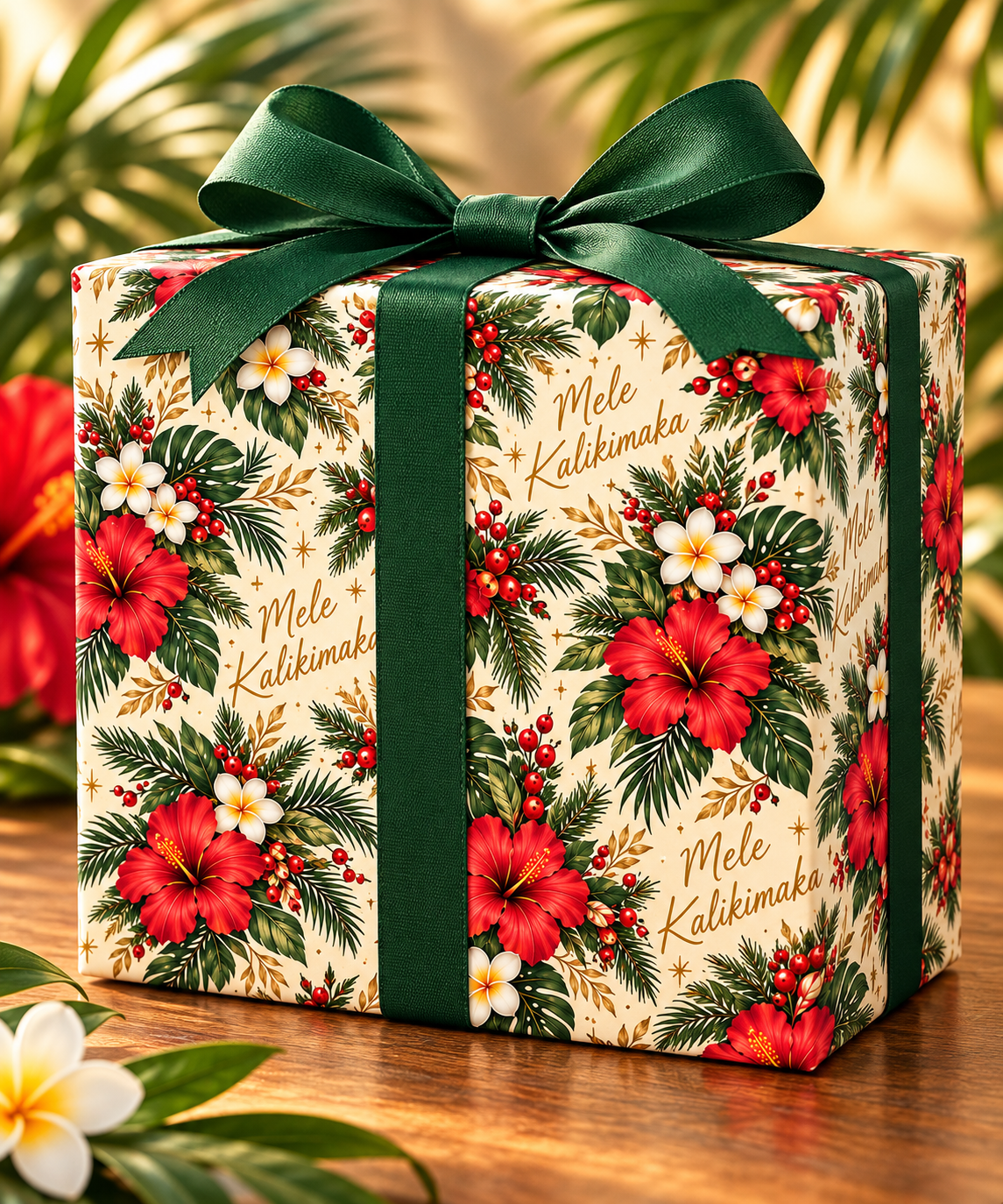 Holiday Poinsettia & Pine Wrapping Paper Roll — Festive Christmas Gift Wrap