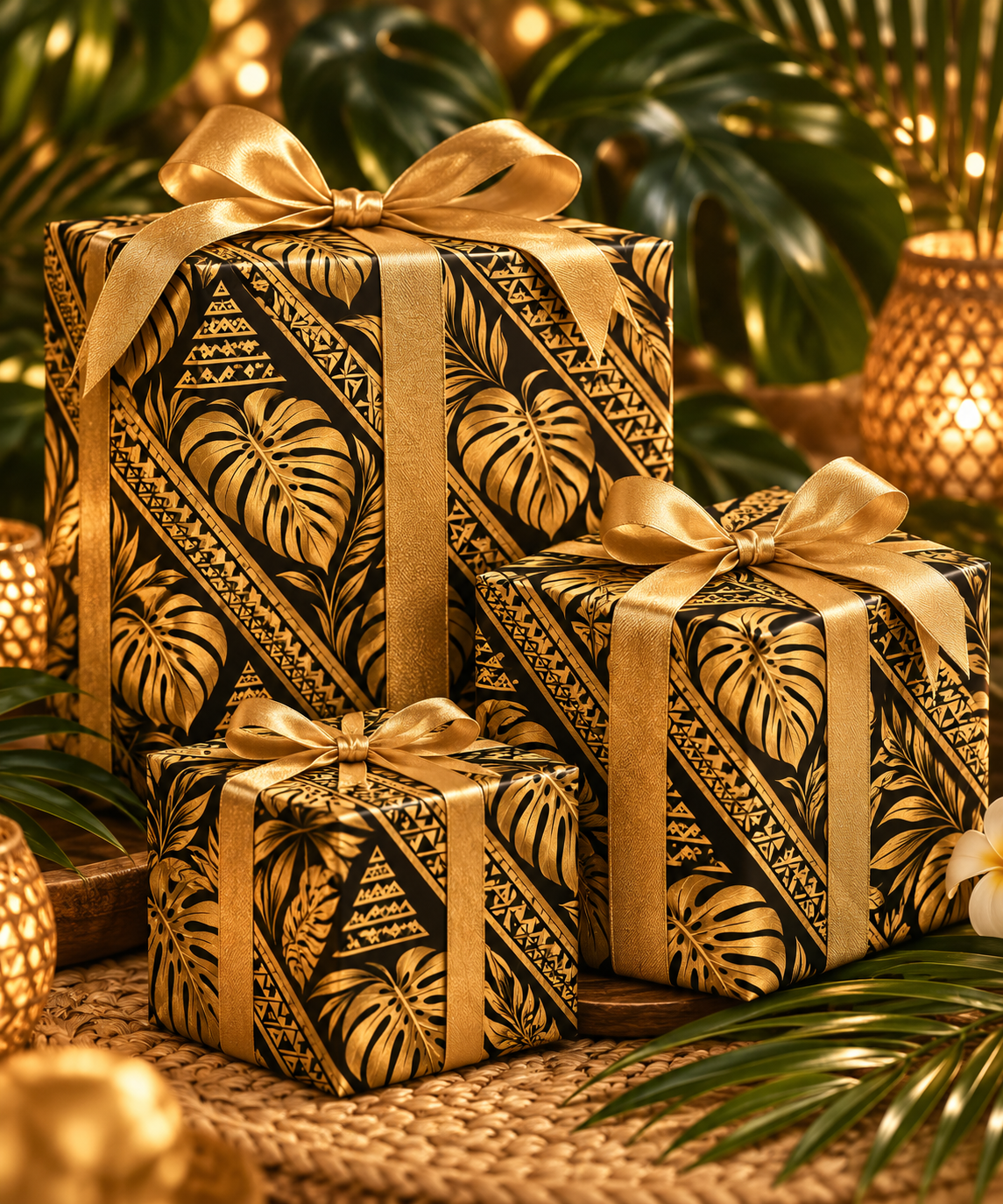 Gold & Black Floral Wrapping Paper Roll — Elegant Gift Wrap for Weddings, Anniversaries & Christmas