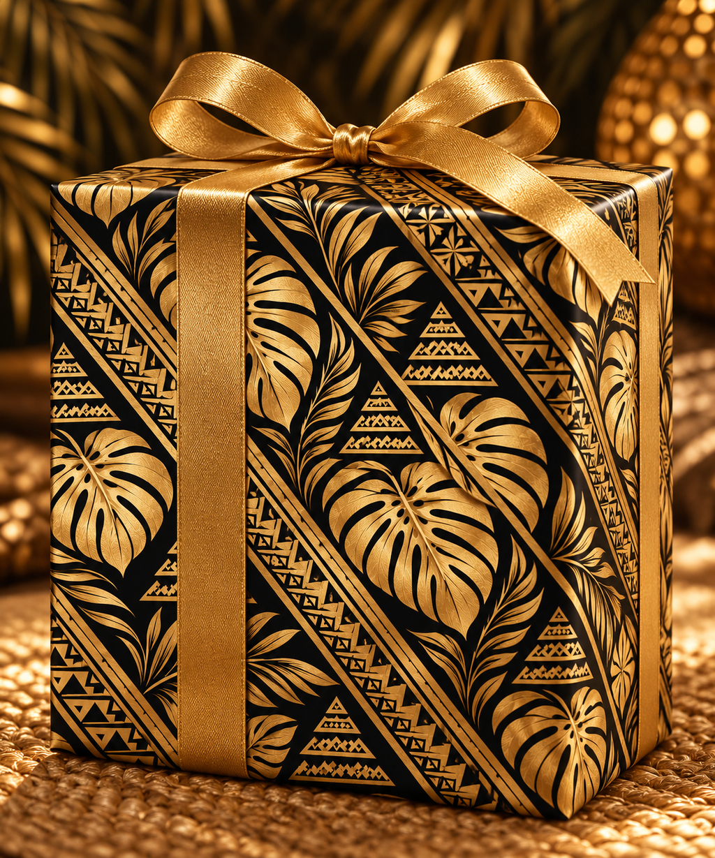 Gold & Black Floral Wrapping Paper Roll — Elegant Gift Wrap for Weddings, Anniversaries & Christmas