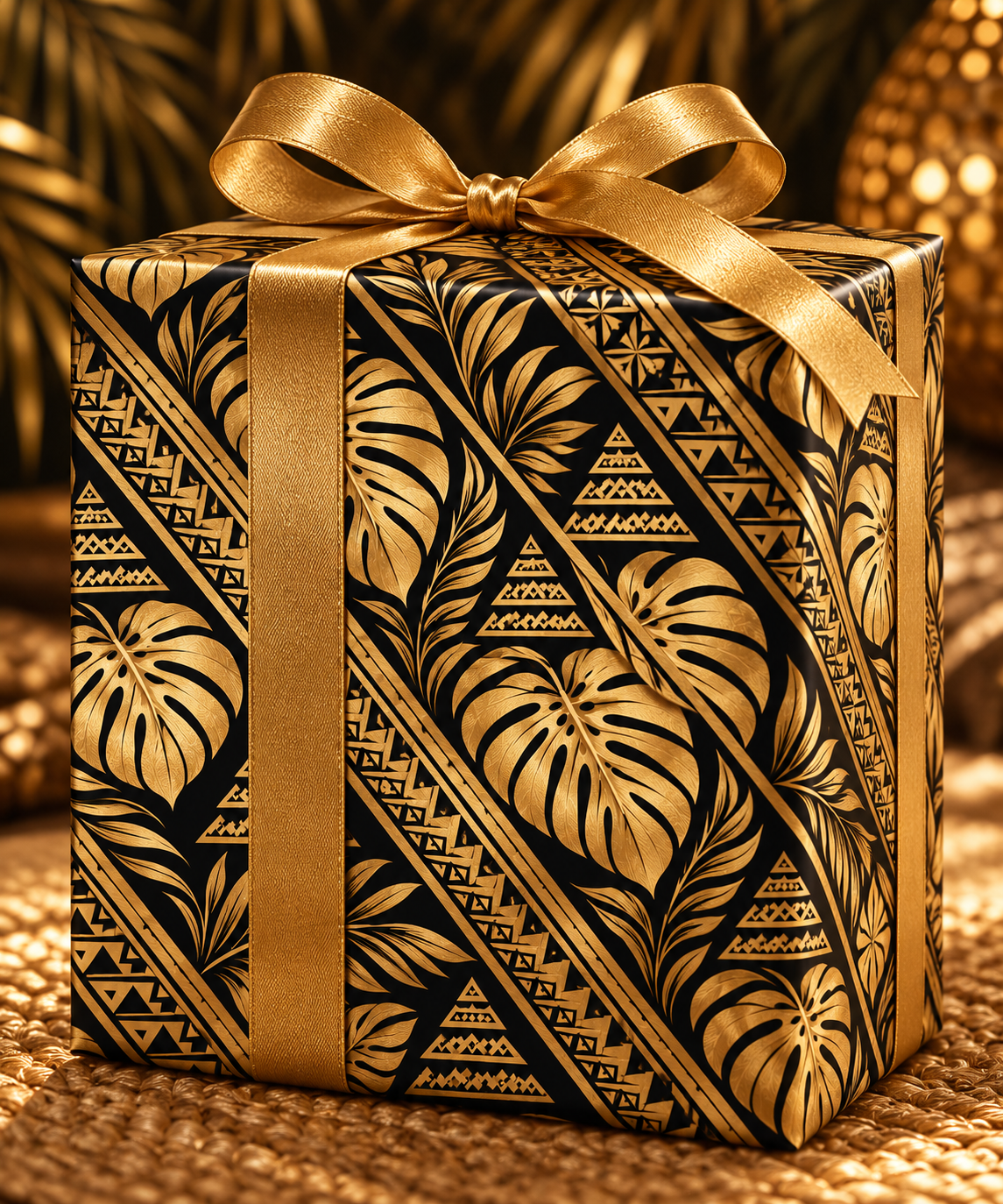 Gold & Black Floral Wrapping Paper Roll — Elegant Gift Wrap for Weddings, Anniversaries & Christmas