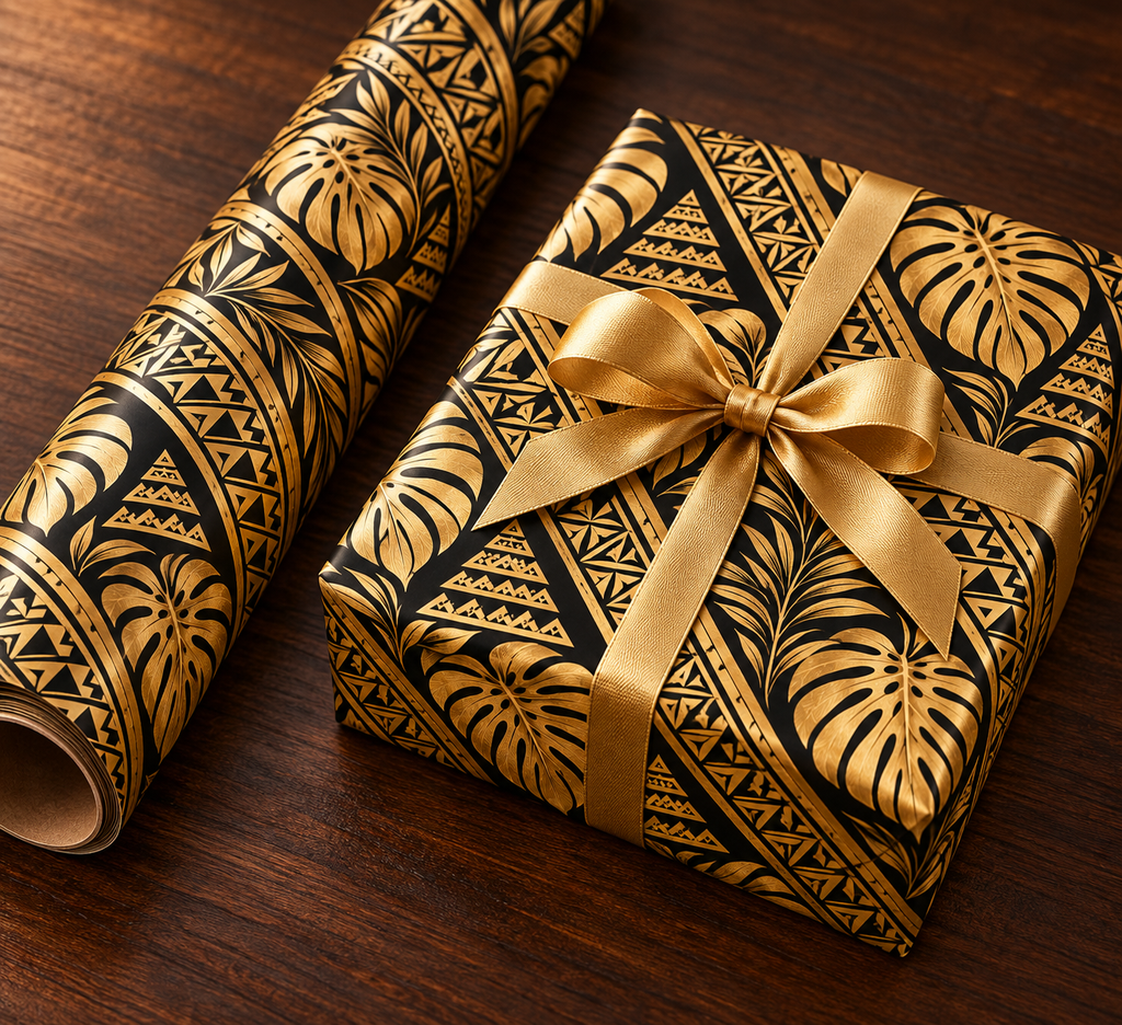 Gold & Black Floral Wrapping Paper Roll — Elegant Gift Wrap for Weddings, Anniversaries & Christmas