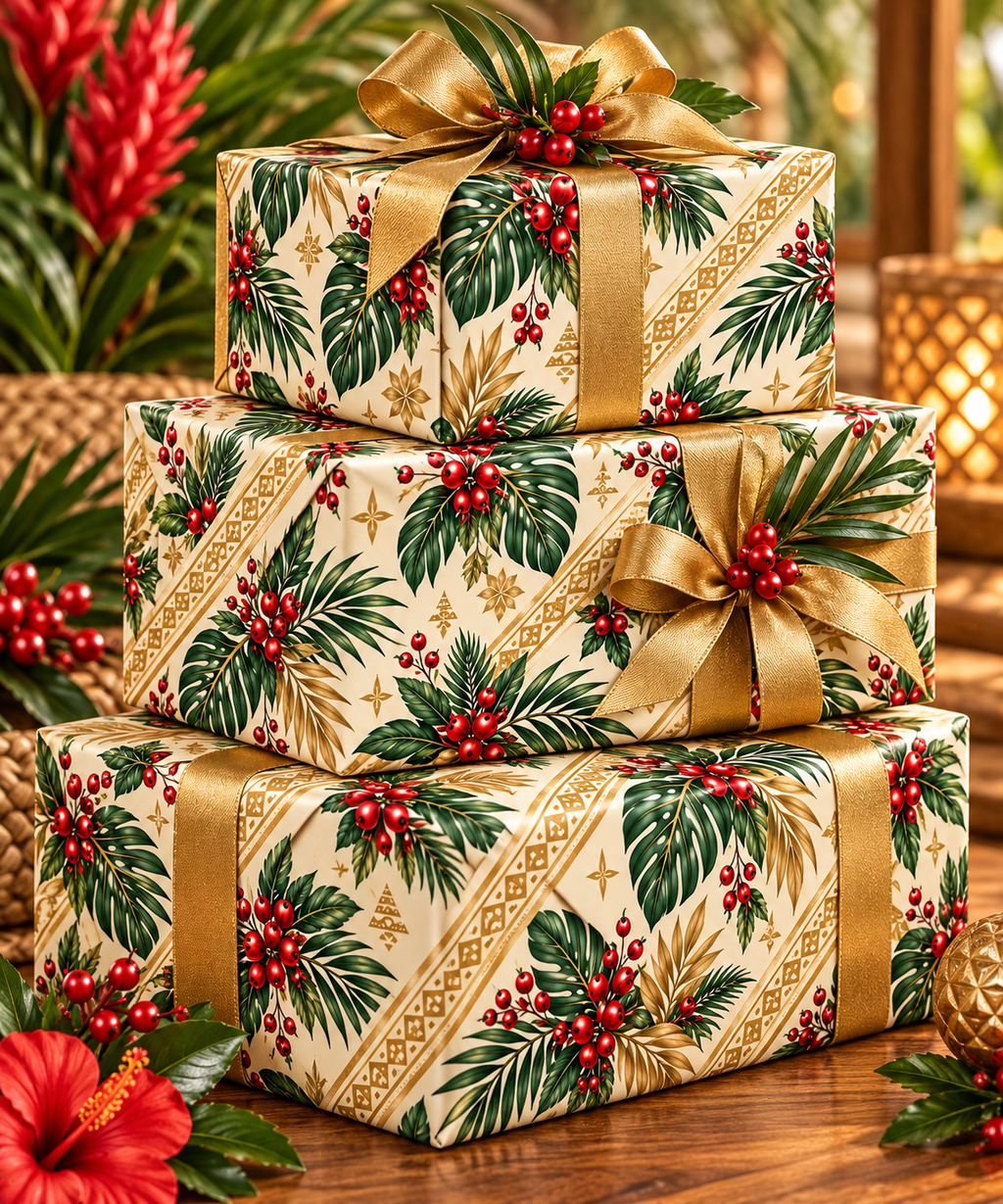 Holiday Berry & Palm Wrapping Paper Roll — Vintage Botanical Gift Wrap