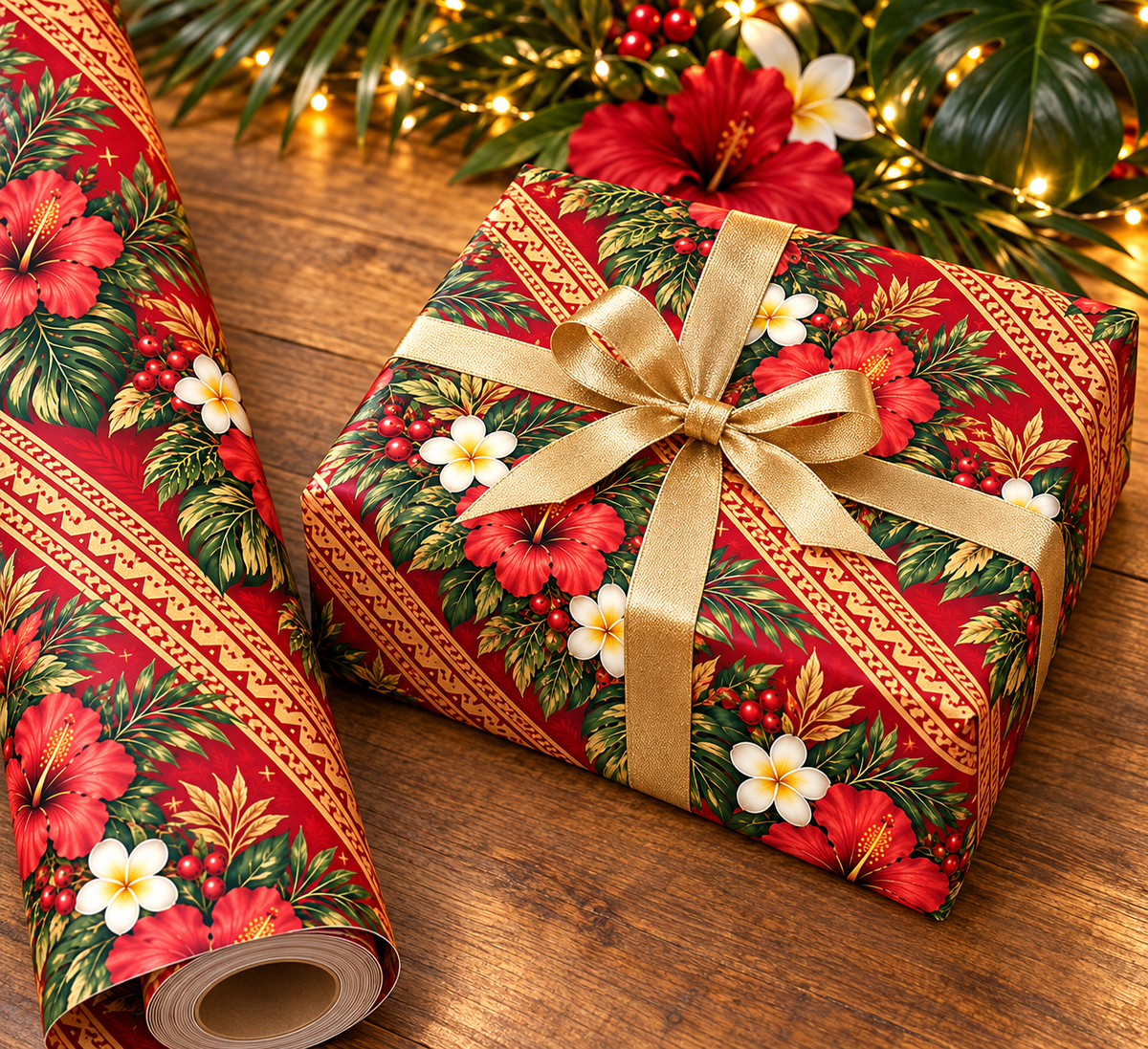 Classic Red Poinsettia Wrapping Paper Roll — Festive Holiday Gift Wrap