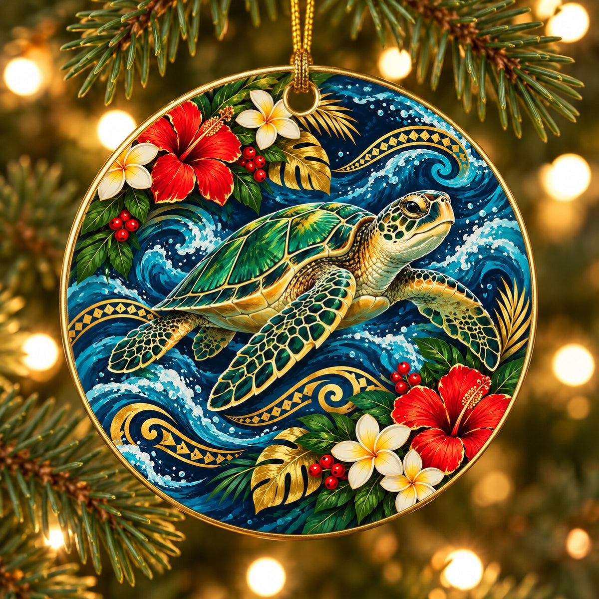 Sea Turtle Holiday Bell Ornament — Tropical Hawaiian Metal Ornament